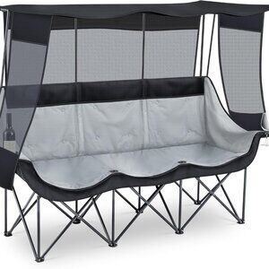 3 Person Camping Chair with Canopy Shade Fully Padded Folding Camping Beach Lawn